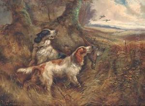 Gundogs with a pheasant by Robert Cleminson