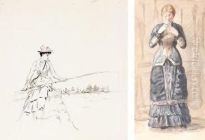 Woman Fishing, Woman Buttoning
Dress, Sailor On Ocean, Spaniard On Galleon, Young And Old by Grace Carpenter Hudson