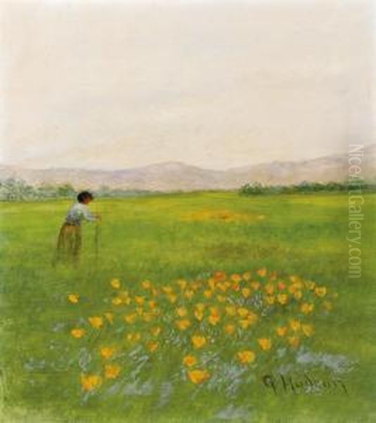 Woman In Field With Flowers - view 1