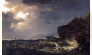 Barque Prise Dans Le Ressac D'une Grosse Vague Barque Prise Dans Le Ressac D'une Grosse Vague