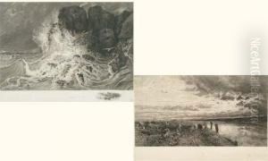 L'inondation De Saint-cloud - 
Les Brisants A Granville - Le Matin A Seine-port - Pecheur Au Torrent - 
Cerfs Au Bord De L'eau