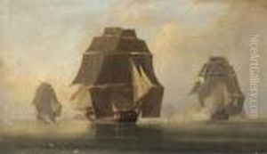 A Blazing Frigate Off A Mediterranean Citadel; And A Napoleonicfrigate Action