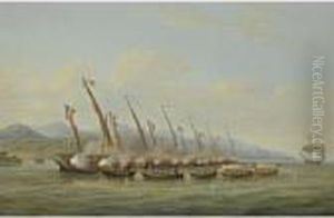 The Boats Of H.m.s Sloop Procris
 (10 Guns) Engaging French Gunboatsoff The Mouth Of The Indramayo, Java