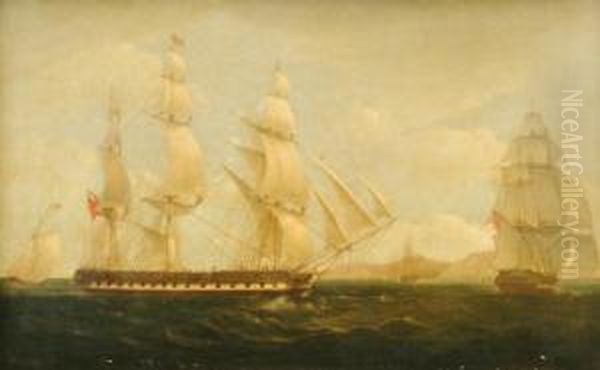 The Eastindiaman Ceres, In Two Positions, Arriving Off St. Helena - view 1