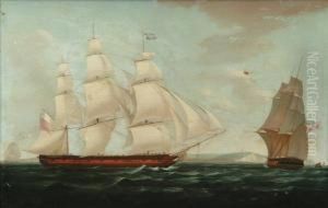 The Hon. East India Company's
Ship Believed To Be Lady Jane Dundas, In Two Positions, Off Dover by William Huggins