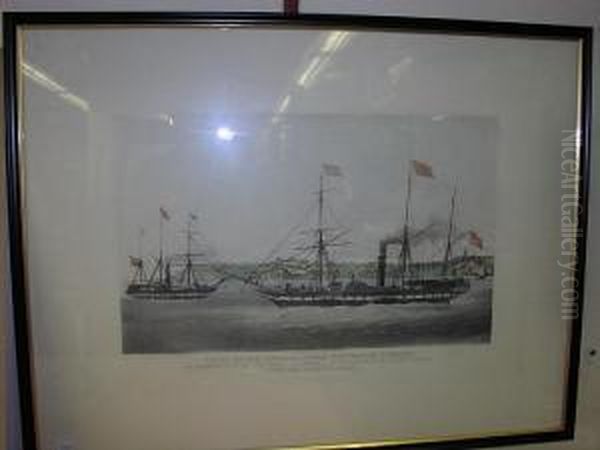 Ships Of The General Steam 
Navigation Company,the "caledonia" And The "neptune" Leaving The Elbe. 
Restrike Of Anaquatint By Edward Duncan, Published By Huggins In 1842. - view 1