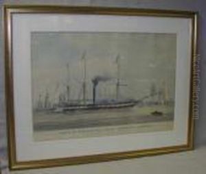 Ships Of The General Steam 
Navigation Companyoff Brunswick Wharf, Blackwall. Featuring The 
"clarence" And The"leith". Coloured Aquatint By Edward Duncan Published 
By Huggins1840.