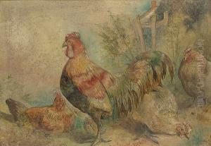 A Cockerel And Three Hens by William Huggins