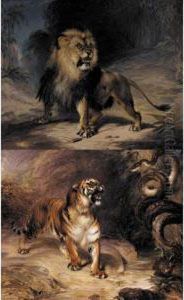 A Tiger And Serpent; And A Lion: A Pair by William Huggins