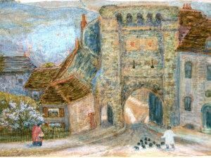 Figures By A Fortified Gate by Arthur Hughes