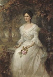 Portrait Of A Lady Holding A Pink Rose