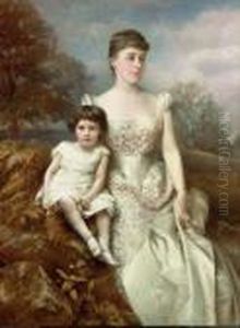 Portrait Of Mrs. Drury Percy Wormald And Her Son In An Autumnal Landscape