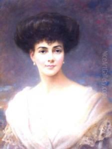 Portrait Of A Lady, Quarter-length In A White Dress With A Landscape Beyond