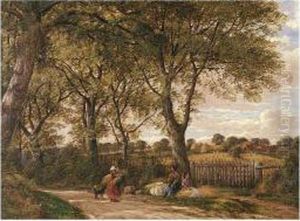 Gleaners On A Country Lane by John Joseph Hughes