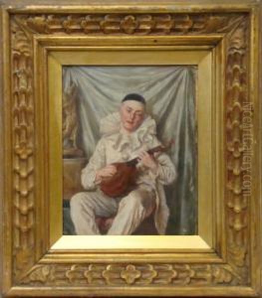 Portrait Of Pierrot The Clown Playing A Lute - view 1