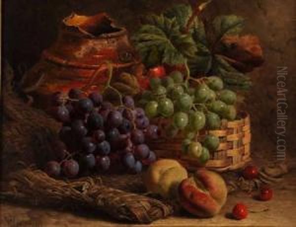 Still Life Study Of Mixed Fruit And Broken Pot On A Raffiamat - view 1