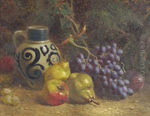 Still Life Of Grapes, Pears, An Apple And A Ceramic Jug Signed And Dated "1892" by William Hughes