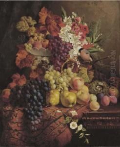 Flowers, Fruit, A Bullfinch And Its Nest by William Hughes