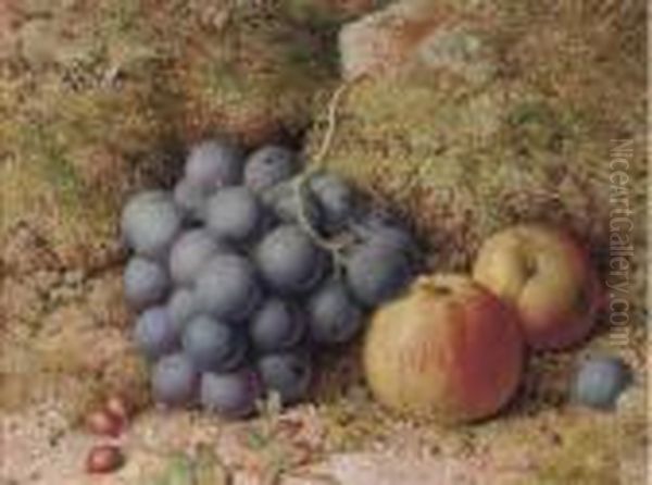 Still Life Of Grapes And An Apple On A Mossy Bank - view 1