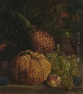 Still Life Of Fruit And An Earthenware Jar On A Ledge