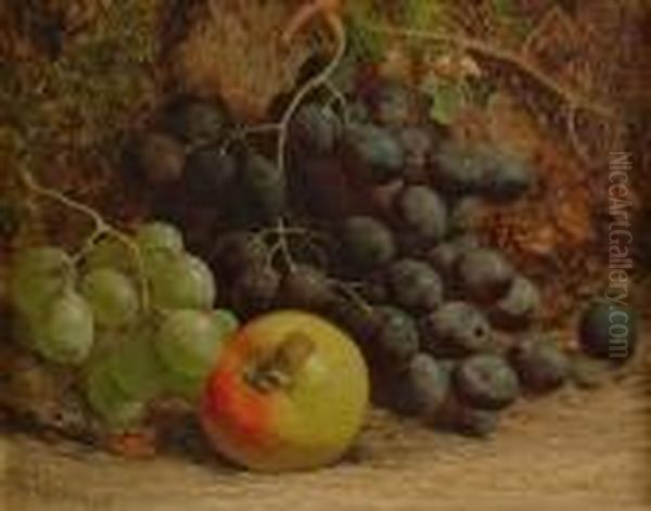 An Apple And Grapes On A Mossy Bank - view 1