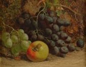 An Apple And Grapes On A Mossy Bank by William Hughes
