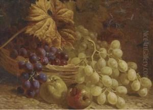 Grapes, Apples And A Wicker Basket by William Hughes