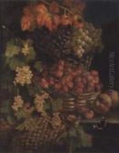 Baskets Of Fruit On A Ledge With A Butterfly