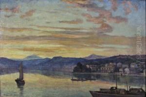 Mediterranean Harbourscene At Sunset by Herbert Hughes Stanton