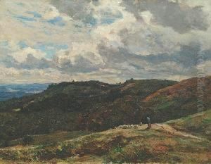 An Extensive Landscape With A Shepherdess And Sheep In The Foreground by Herbert Hughes Stanton