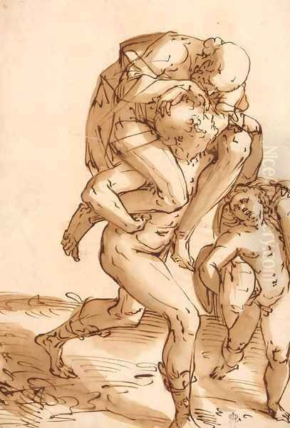 Flight of Aeneas, Anchises and Ascanius from Troy - view 1