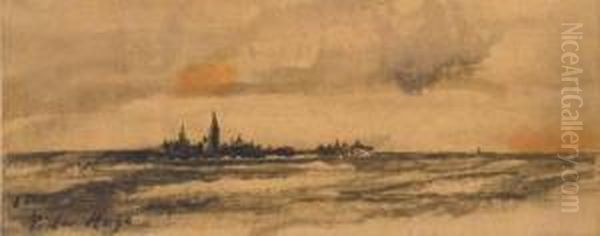 A Seascape With A Town On An Island - view 1