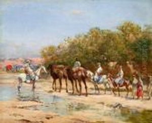 Caravane En Marche A El Ouatara, Algerie by Victor Pierre Huguet