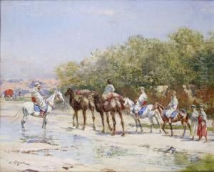 Caravane Arrivant Au Point Deau De El Outaya by Victor Pierre Huguet