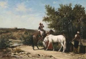 Cavaliers S'abreuvant by Victor Pierre Huguet