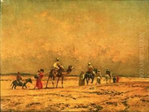Caravan Crossing The Desert. by Victor Pierre Huguet