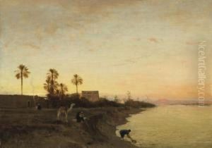 Scene Au Bord Du Nil by Victor Pierre Huguet