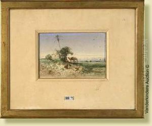 Lahalte Au Tombeau Du Marabout,
Aquarelle Sur Papier. Signee En Bas Adroite V. Huguet. Ecole Francaise.
Dim.: 14,5x21cm. - view 1