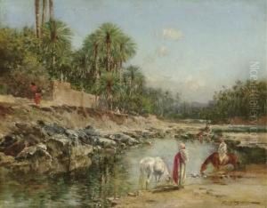 Figures Standing By A Caravan