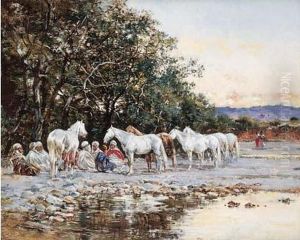 < Halte Au Bord De L'oued >. by Victor Pierre Huguet