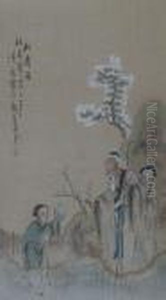 Old Man With Two Children In A Landscape - view 1