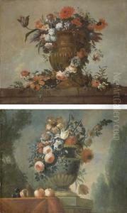 Urne Remplie De Fleurs Posee Sur Un Entablement by Pierre-Nicolas Huillot