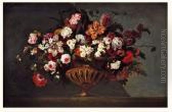 Bouquet De Fleurs Dans Une Coupe En Vermeil - view 1