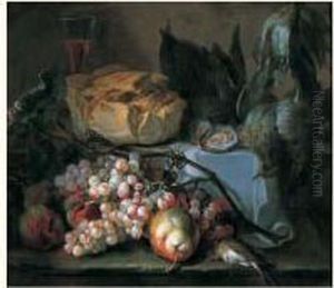 Nature Morte Aux Raisins Miche De Pain Et Gibier Sur Un Entablement by Pierre-Nicolas Huillot