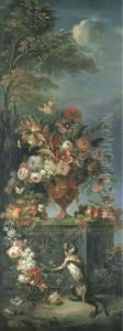 Singe Au Pied D'un Bouquet De Fleurs by Pierre-Nicolas Huillot