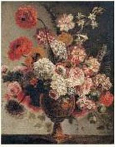Nature Morte Au Vase De Fleurs Sur Un Entablement