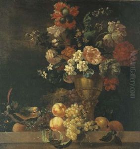 Carnations, Peonies And Other Flowers In A Sculpted Urn