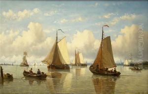 Hollandischemeereskuste Mit
Zahlreichen Fischerbooten, Im Hintergrundsilhouette Einer Stadt by Hendrik Hulk