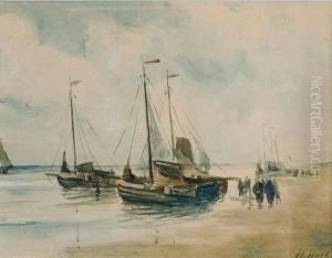 Bateaux De Peche Echoues Sur La Plage by Hendrik Hulk