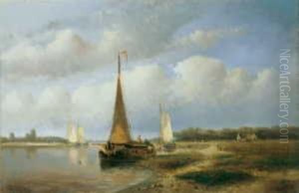 Hollandische Flusslandschaft Mit Fischerbooten - view 1